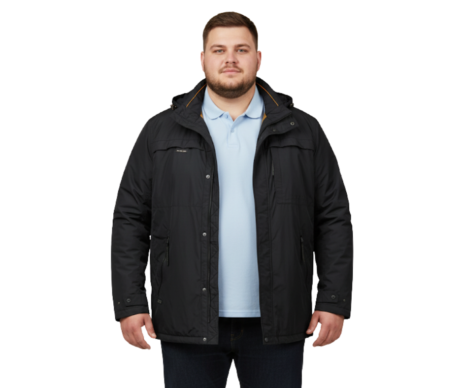 Mężczyzna w rozmiarze 6XL w zimowej kurtce ze sklepu BigSize